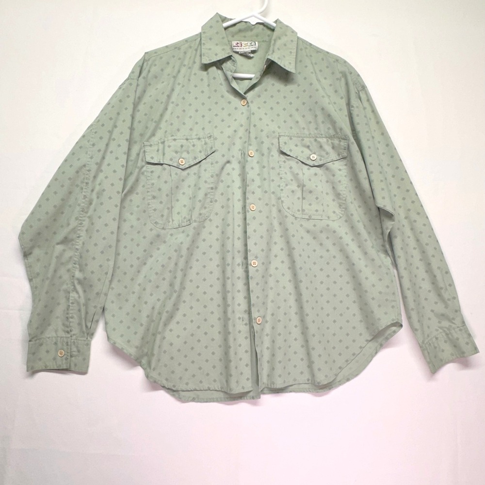 Ricki by Miss Erika Long Sleeve Button Down Vintage Sage Green Shirt Women's L‎